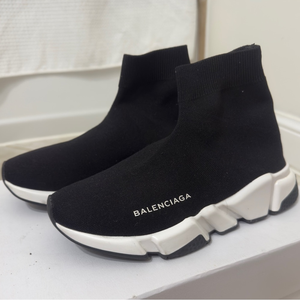 Balenciaga Women's Black and White Sock Sneakers
